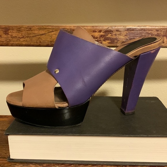 Marni Colorblock Sienna Tan Purple Platform Heels Mules - Picture 2 of 16